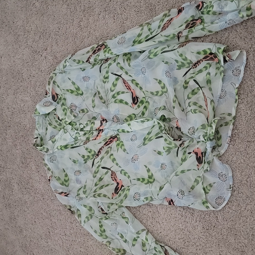 Equipment Sheer Tie Front Blouse Size Large